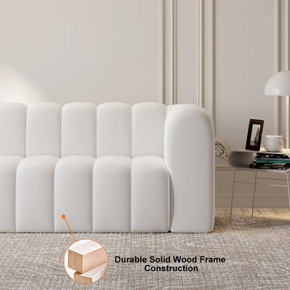 Japandi Modern White Velvet 3-Seater Sofa - Japandi