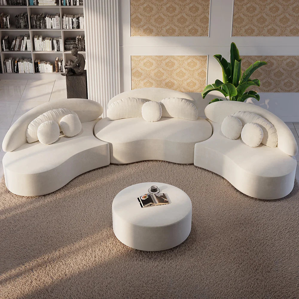 Japandi Curved Velvet Sectional Sofa - Japandi