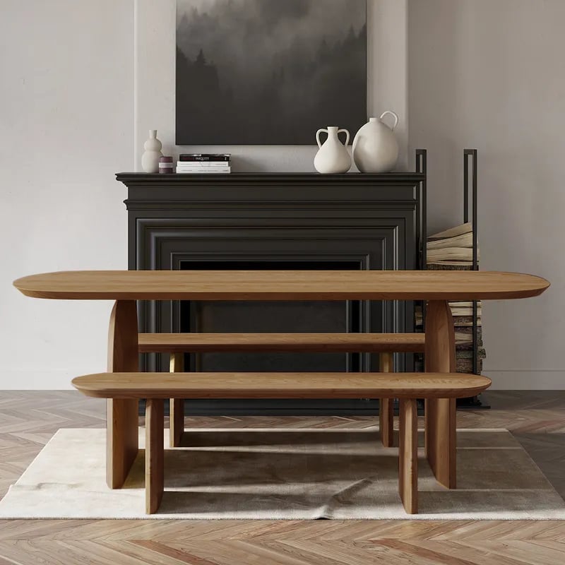 Japandi Oval Wood Bench - Japandi