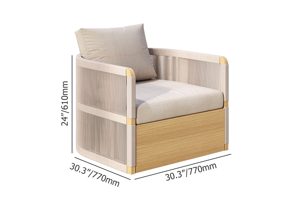 Japandi 4-Piece Rope Woven Aluminum Patio Sofa Set in Khaki - Japandi