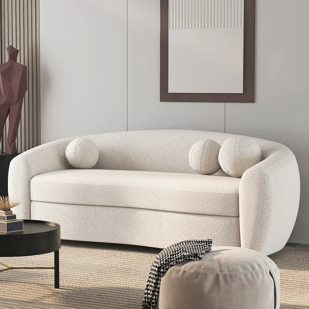 Japandi Teddy Velvet 3 Seaters Curved Sofa - Japandi