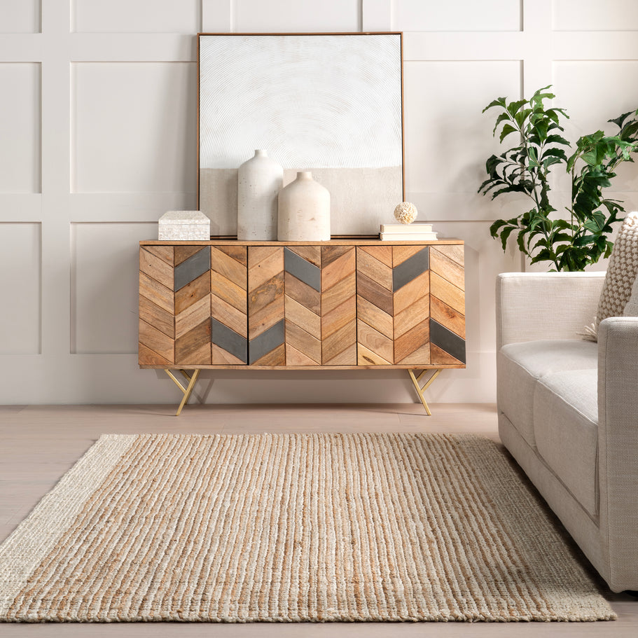 Japandi Ivory Jute Bordered Rug - Japandi