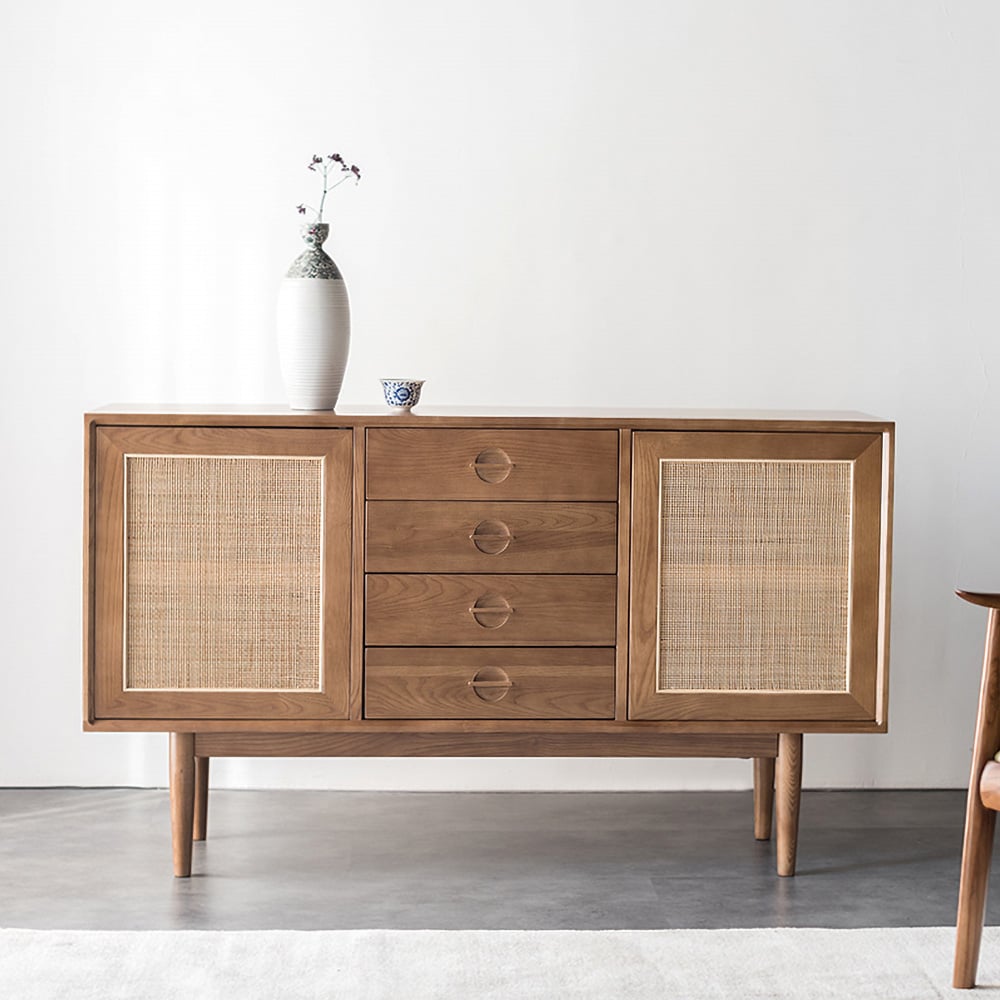 Japandi Wood & Rattan Sideboard - Japandi