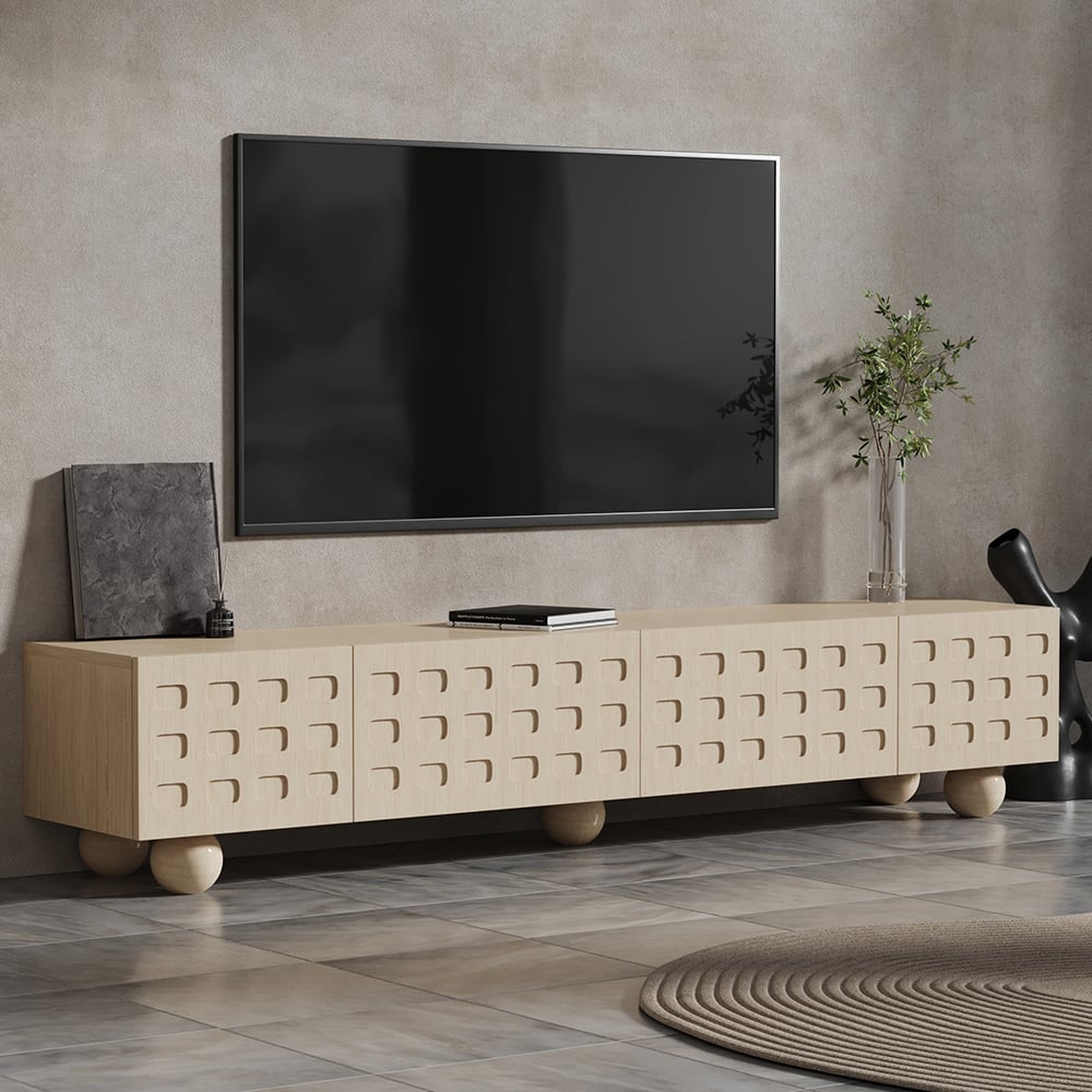 Japandi Whitewash Wood TV Stand - Japandi