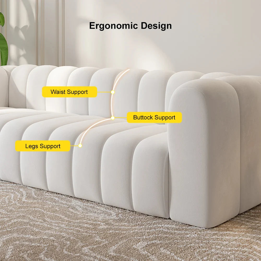 Japandi Modern White Velvet 3-Seater Sofa - Japandi