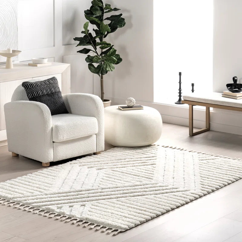 Japandi Geometric Shag Tassel Rug - Japandi