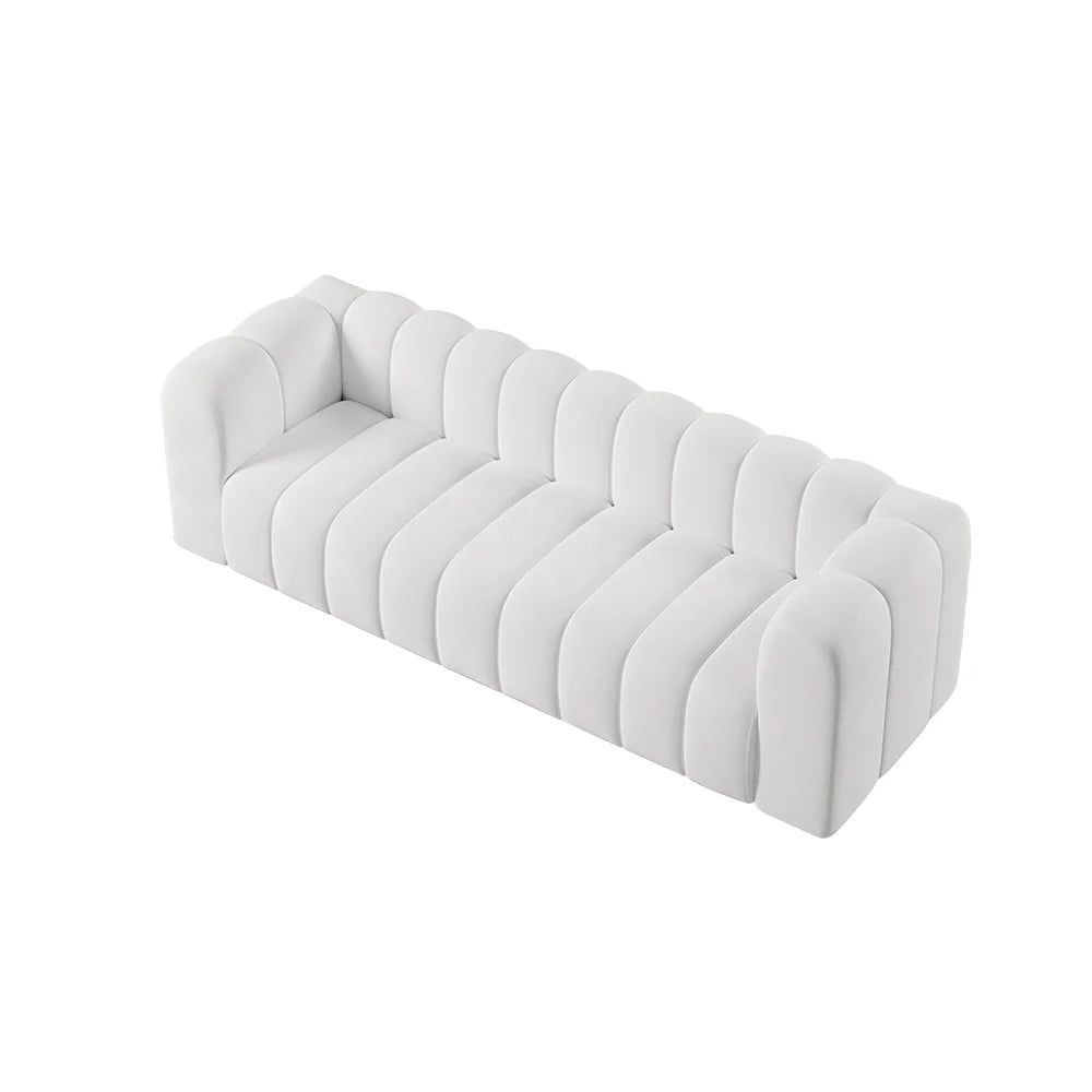 Japandi Modern White Velvet 3-Seater Sofa - Japandi