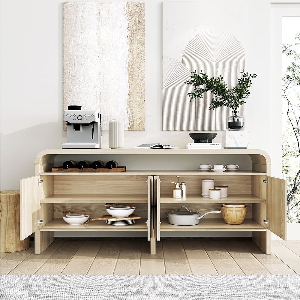 Japandi Distressed White Credenza - Japandi