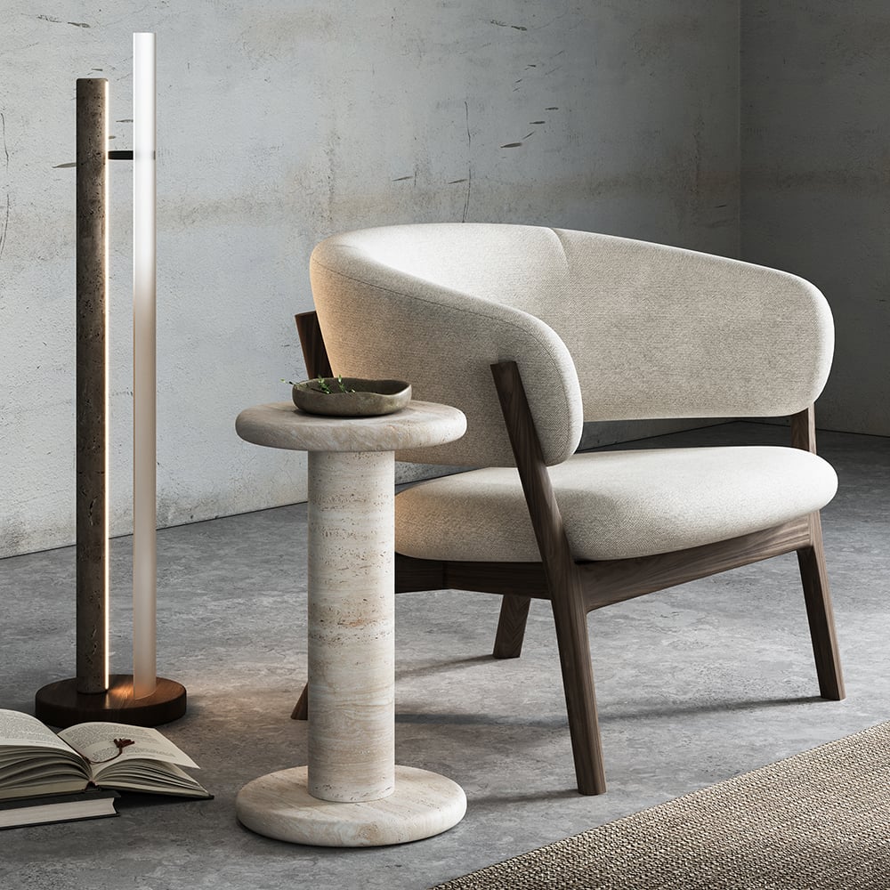 Japandi Travertine Side Table - Japandi