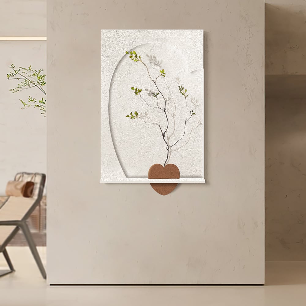 Japandi Wall Sculpture With Shelf & Vase - Japandi