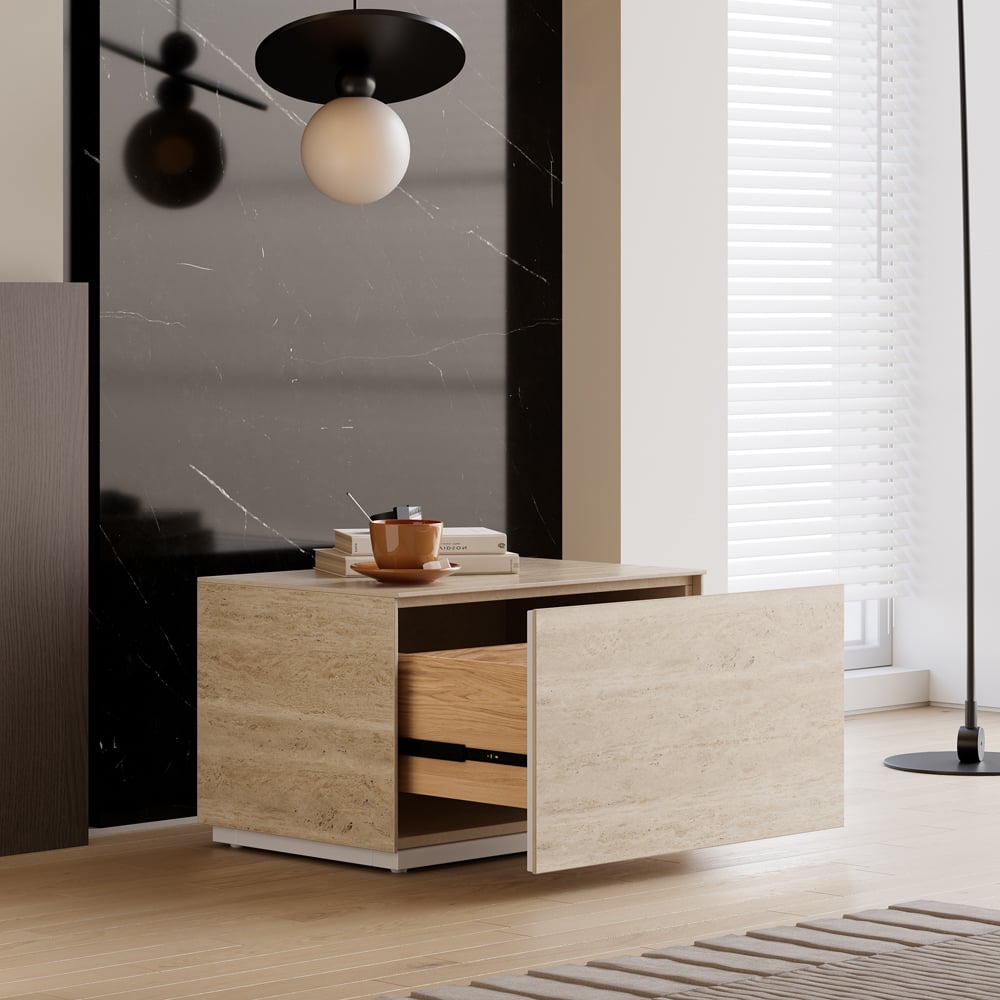 Japandi Travertine Nightstand - Japandi