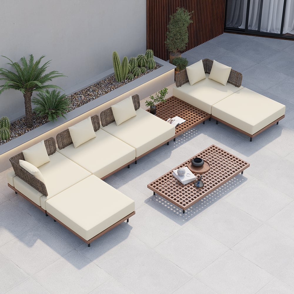 Japandi 8-Piece Teak Modular Outdoor Conversation Set - Japandi