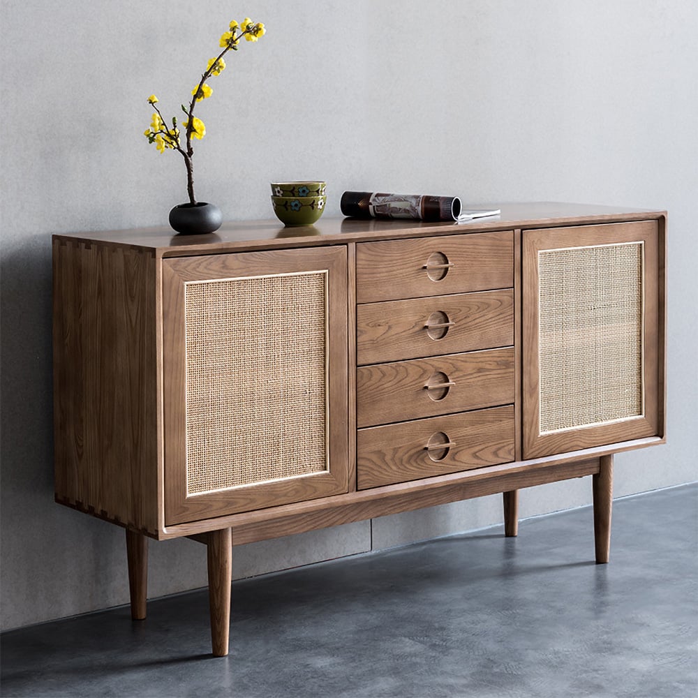 Japandi Wood & Rattan Sideboard - Japandi
