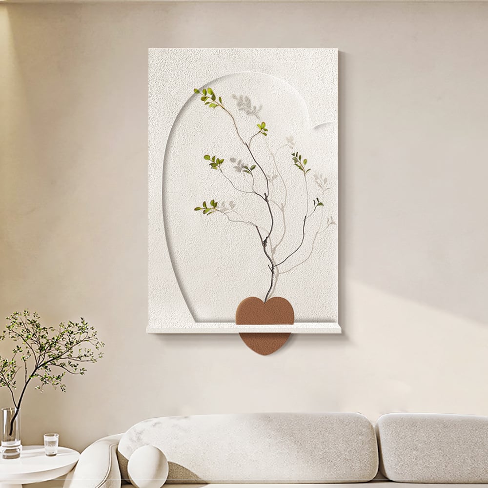 Japandi Wall Sculpture With Shelf & Vase - Japandi