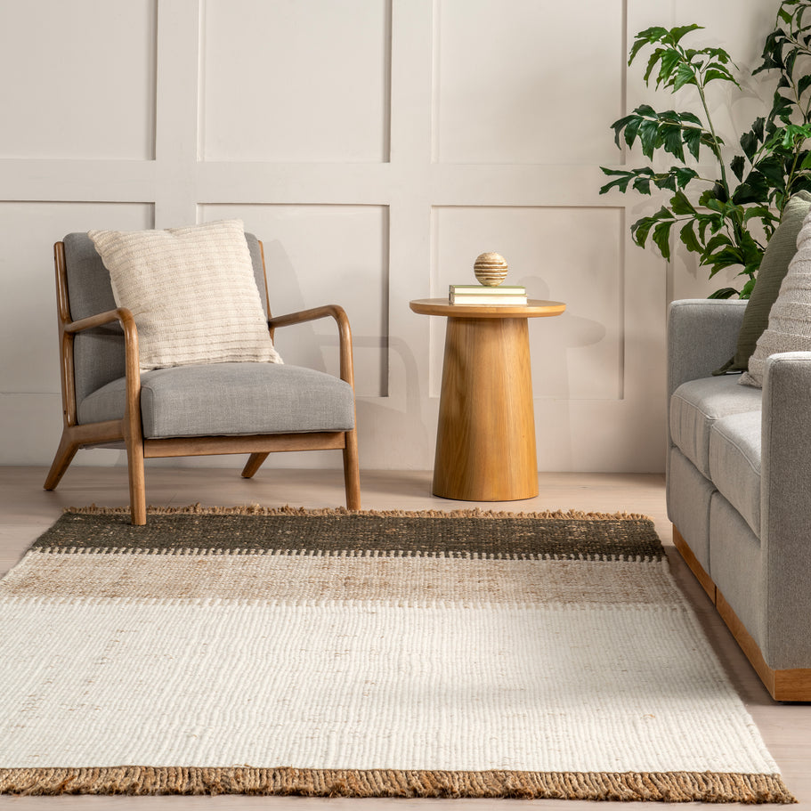 Japandi Rust Striped Fringed Rug - Japandi