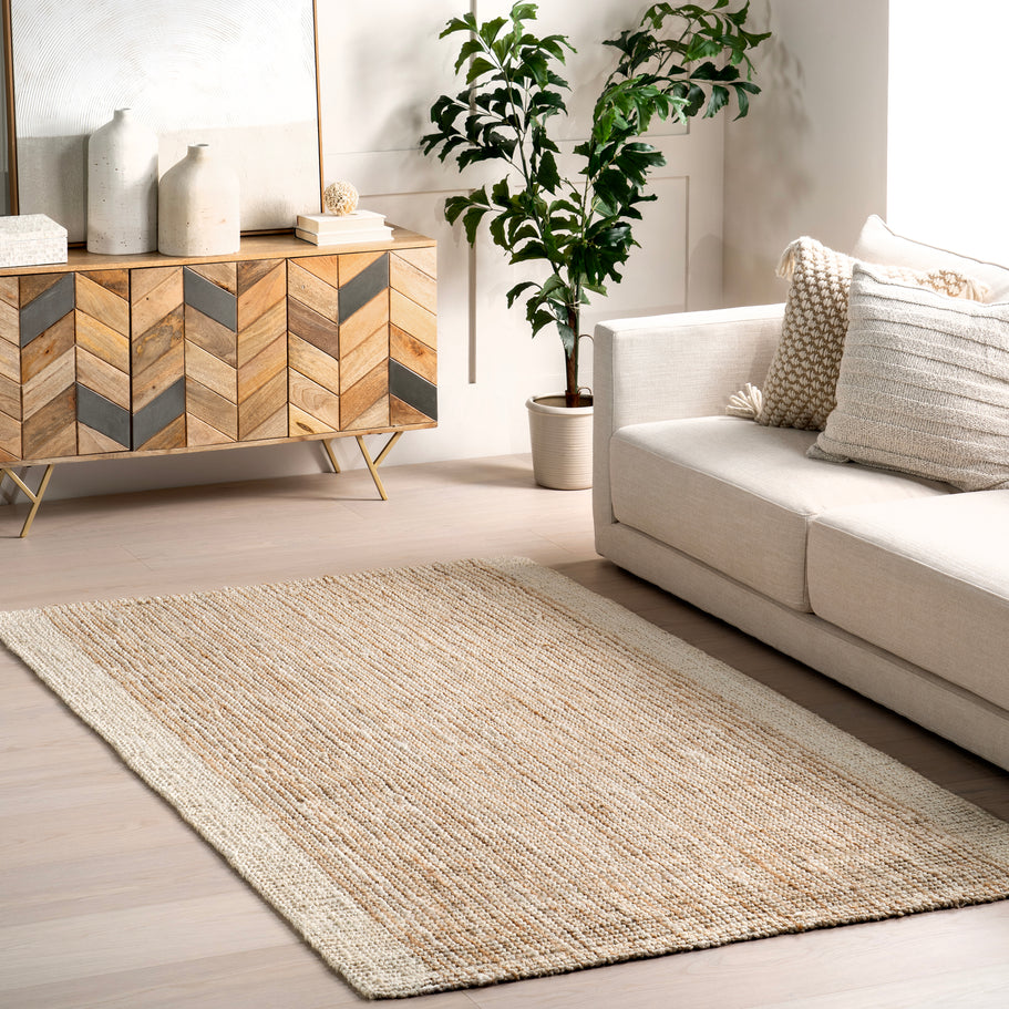 Japandi Ivory Jute Bordered Rug - Japandi