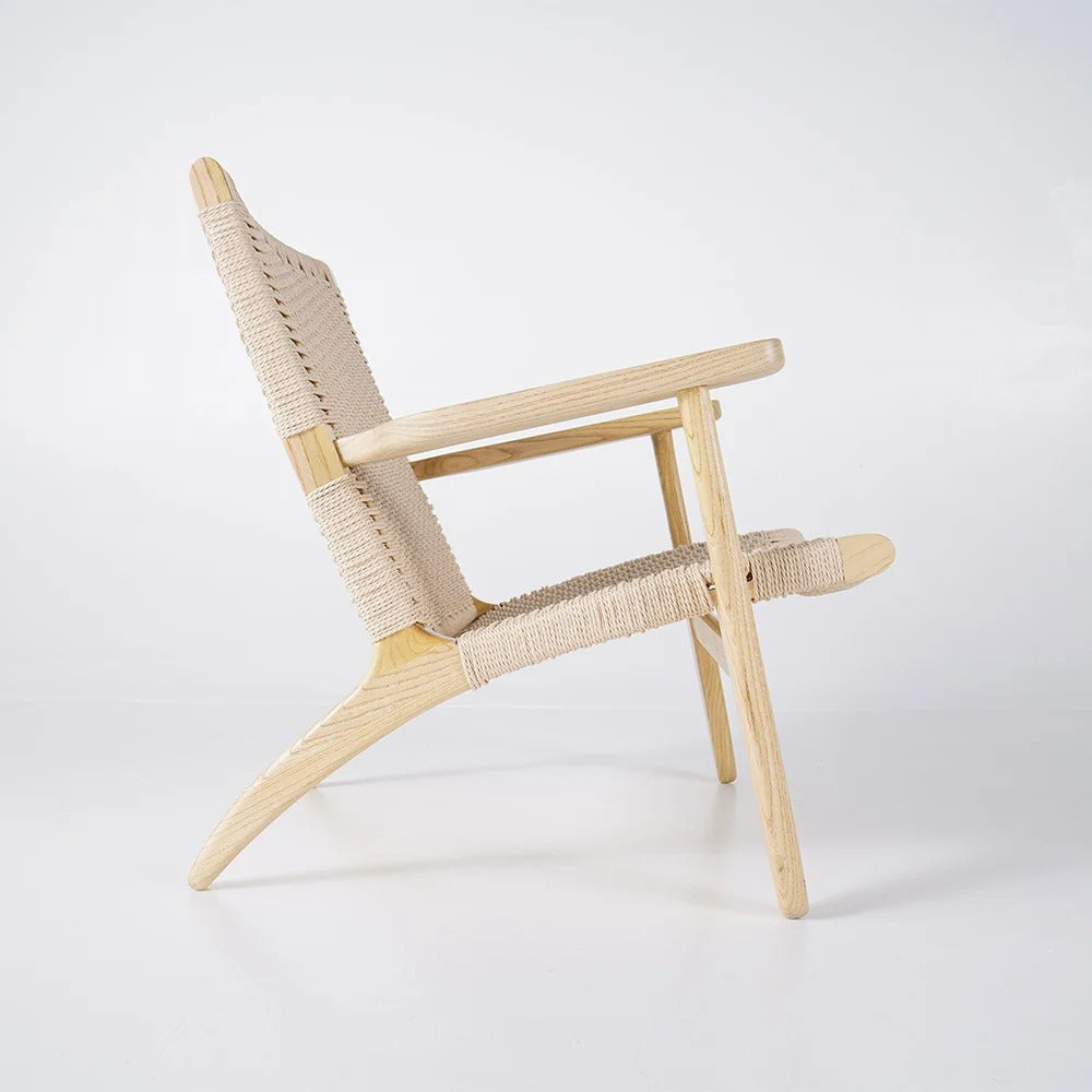 Japandi Solid Wood Lounge Chair With Woven Rope Back & Seat - Japandi