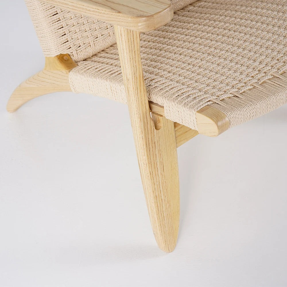 Japandi Solid Wood Lounge Chair With Woven Rope Back & Seat - Japandi
