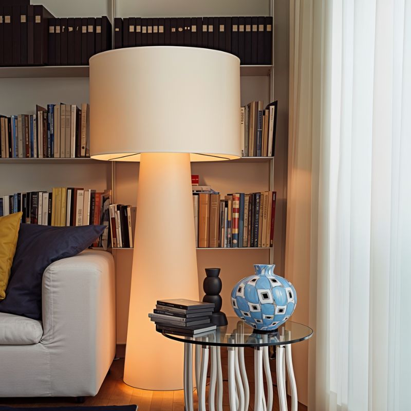 Japandi Sculptural Wood & Fabric Floor Lamp – Inara - Japandi