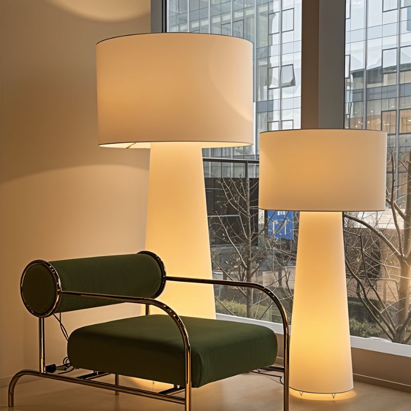 Japandi Sculptural Wood & Fabric Floor Lamp – Inara - Japandi