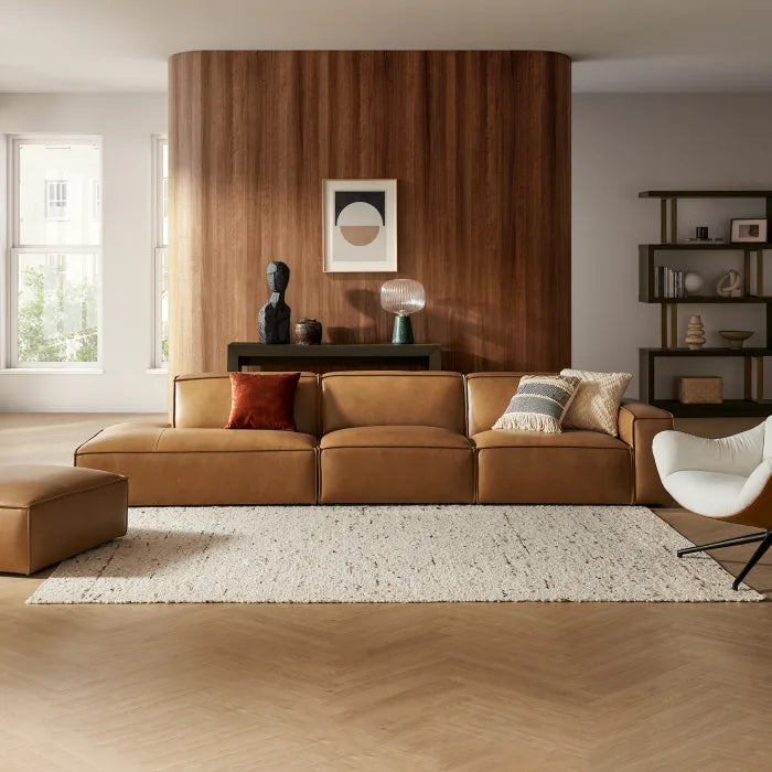 Japandi Brown Leather Sofa - Japandi