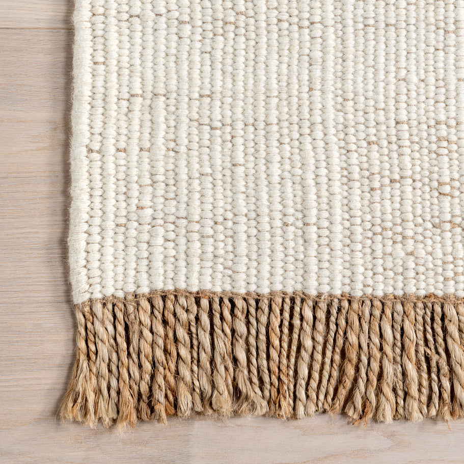 Japandi Rust Striped Fringed Rug - Japandi
