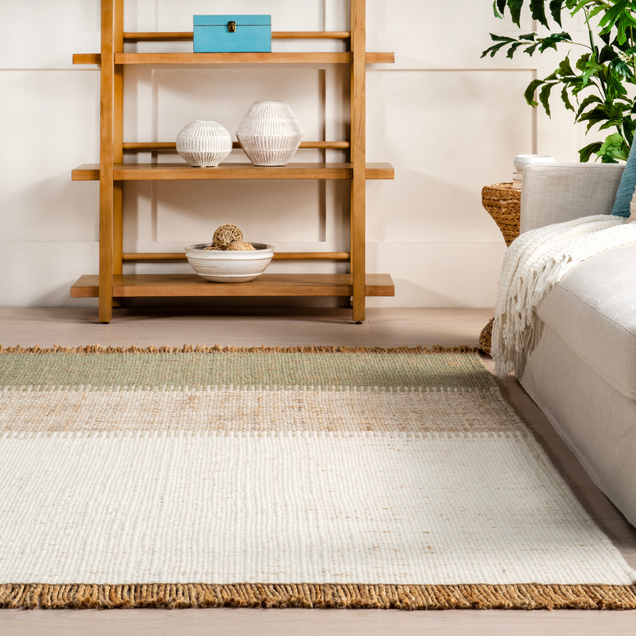 Japandi Rust Striped Fringed Rug - Japandi