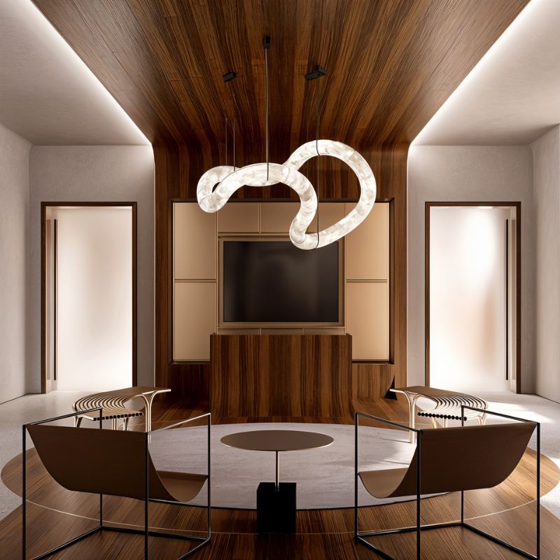 Japandi Alabaster & Brass Chandelier – Maat - Japandi