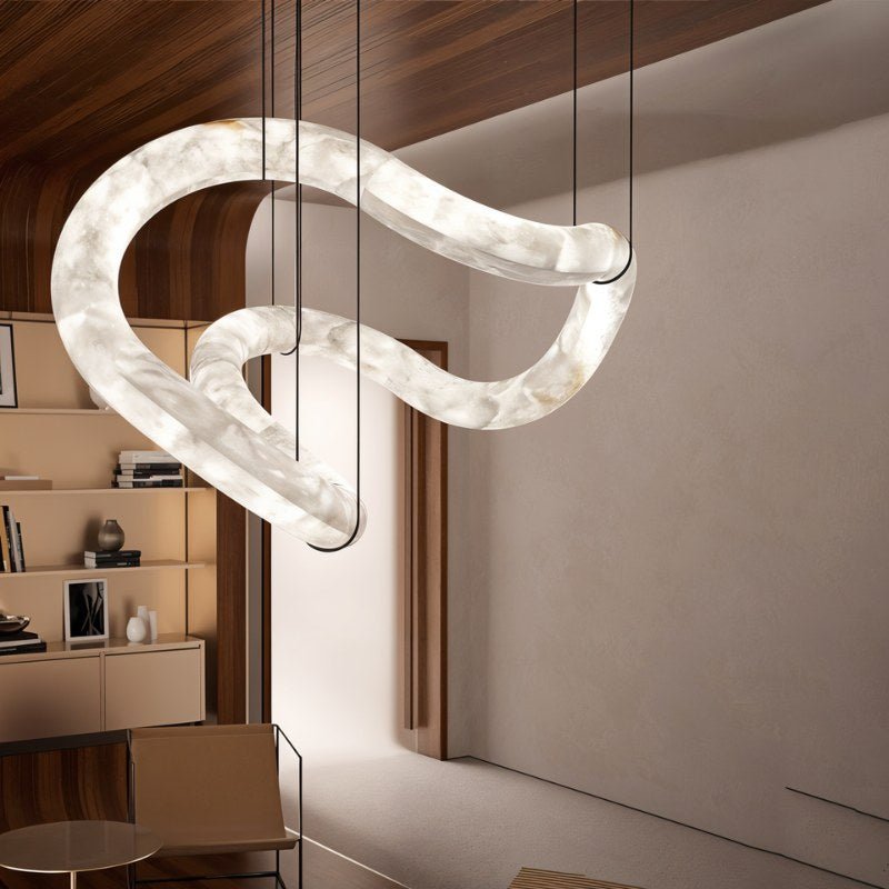 Japandi Alabaster & Brass Chandelier – Maat - Japandi