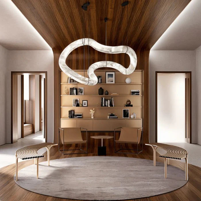 Japandi Alabaster & Brass Chandelier – Maat - Japandi