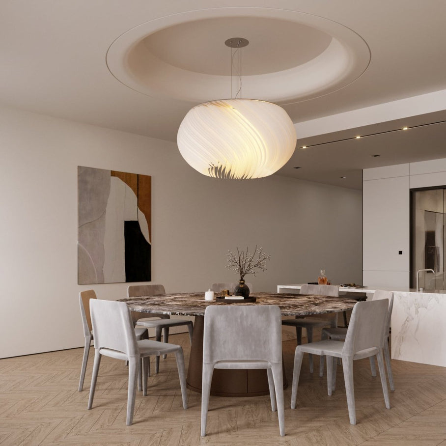 Japandi Curved Metal & Opal Glass Chandelier – Malakos - Japandi