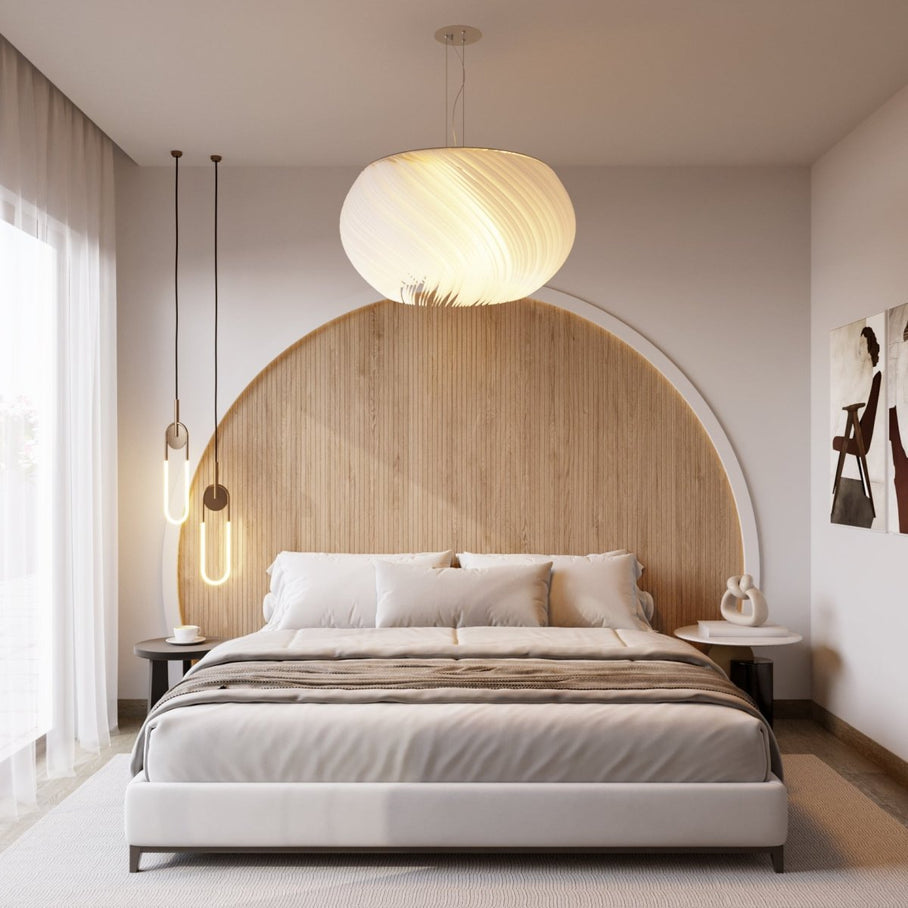 Japandi Curved Metal & Opal Glass Chandelier – Malakos - Japandi