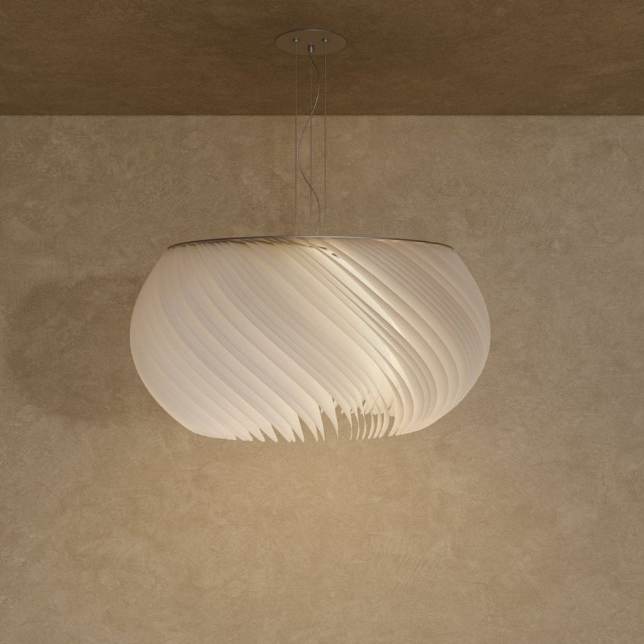 Japandi Curved Metal & Opal Glass Chandelier – Malakos - Japandi