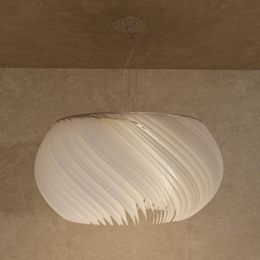Japandi Curved Metal & Opal Glass Chandelier – Malakos - Japandi