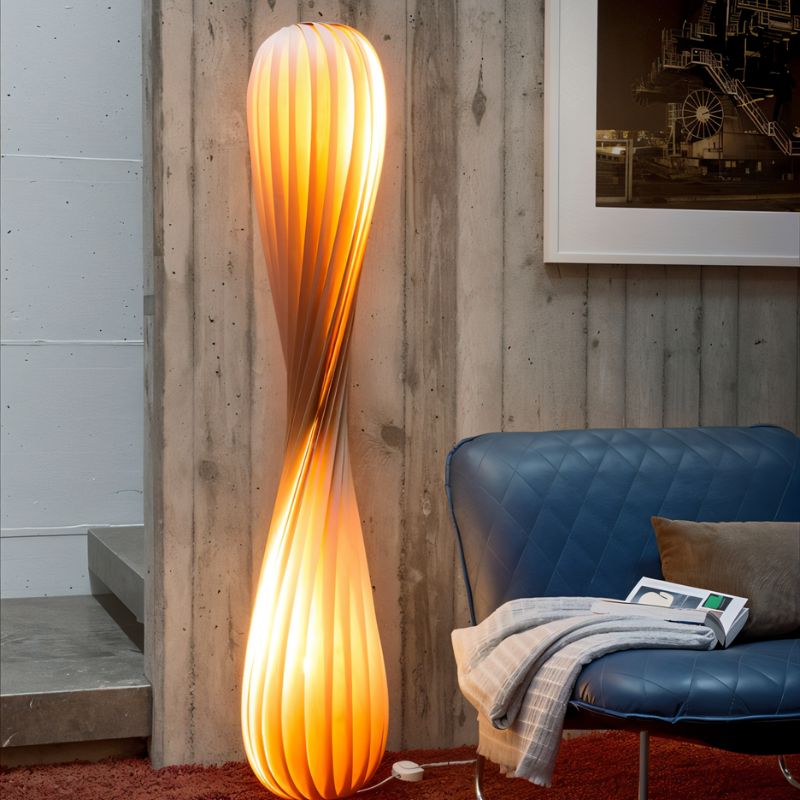 Japandi Curved Brass & Fabric Shade Floor Lamp – Modern Twist - Japandi
