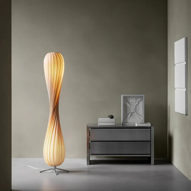 Japandi Curved Brass & Fabric Shade Floor Lamp – Modern Twist - Japandi