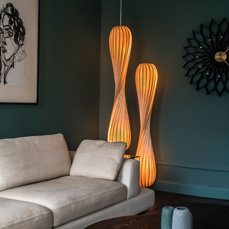 Japandi Curved Brass & Fabric Shade Floor Lamp – Modern Twist - Japandi