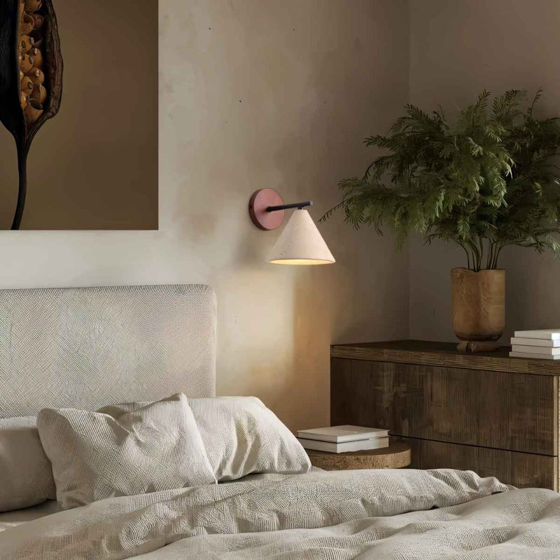 Japandi Carved Travertine Wall Lamp With Brass Detail – Omicil - Japandi