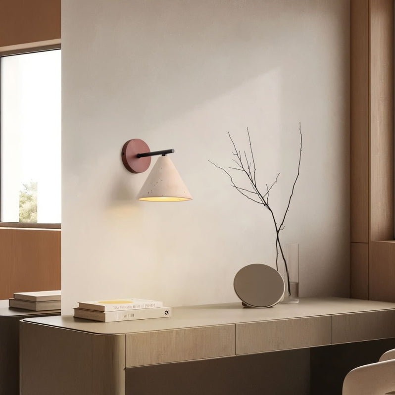 Japandi Carved Travertine Wall Lamp With Brass Detail – Omicil - Japandi