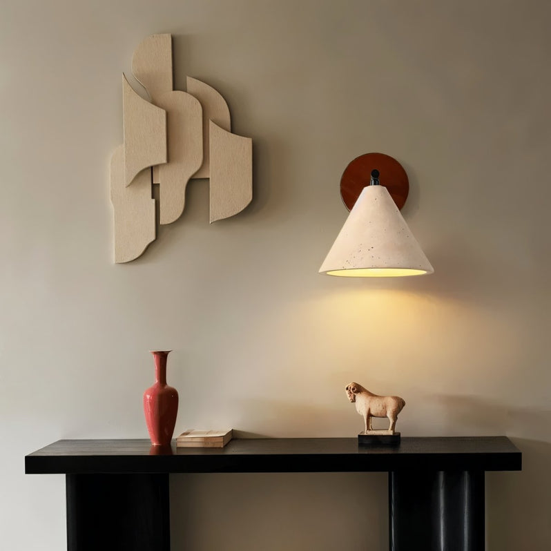 Japandi Carved Travertine Wall Lamp With Brass Detail – Omicil - Japandi