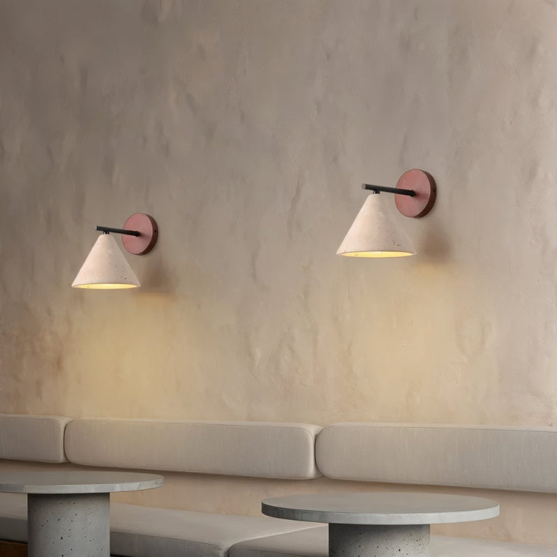 Japandi Carved Travertine Wall Lamp With Brass Detail – Omicil - Japandi