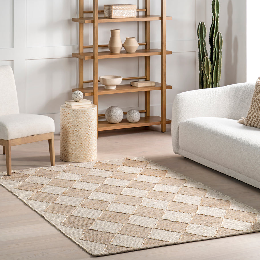 Japandi Natural Diamond Trellis Rug - Japandi