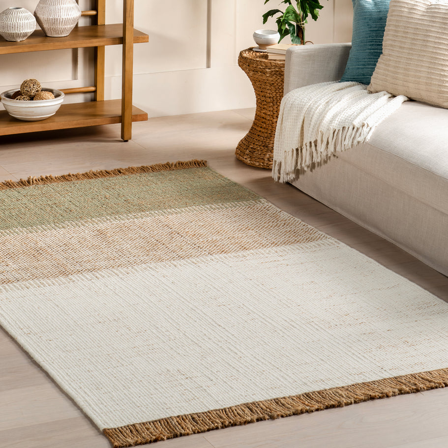 Japandi Rust Striped Fringed Rug - Japandi
