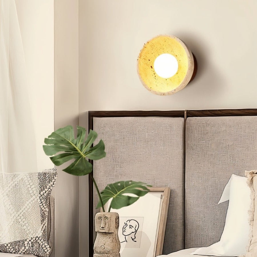 Japandi Travertine Wall Lamp With Vertical Slits – Pulkit - Japandi