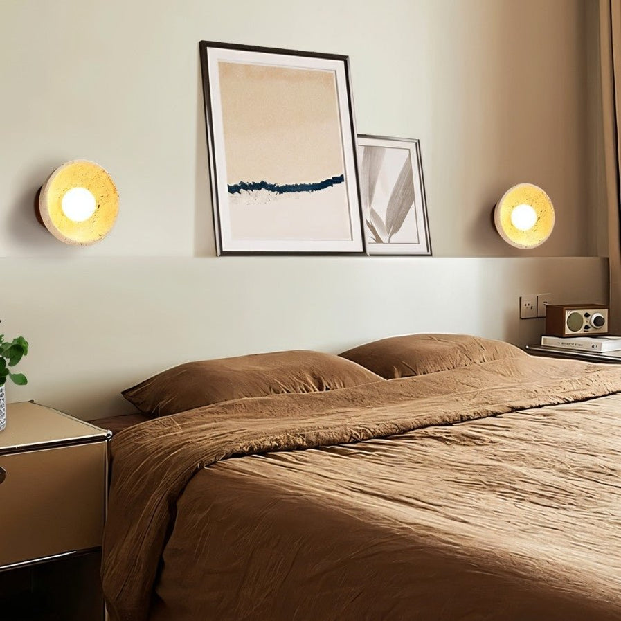 Japandi Travertine Wall Lamp With Vertical Slits – Pulkit - Japandi