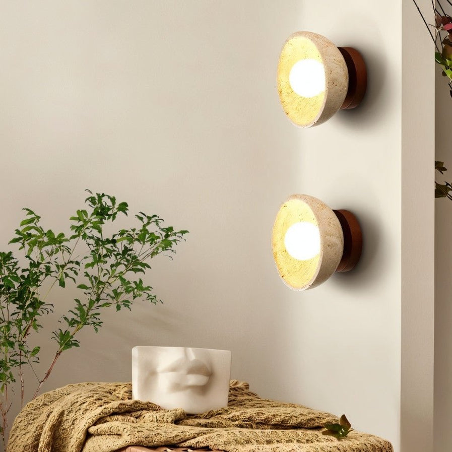 Japandi Travertine Wall Lamp With Vertical Slits – Pulkit - Japandi