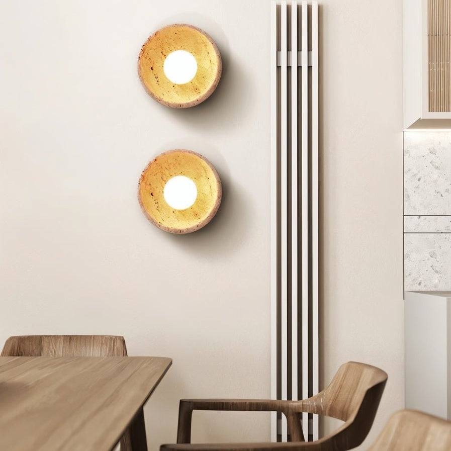Japandi Travertine Wall Lamp With Vertical Slits – Pulkit - Japandi