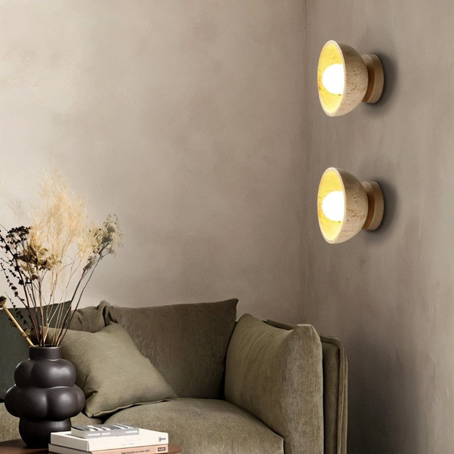 Japandi Travertine Wall Lamp With Vertical Slits – Pulkit - Japandi
