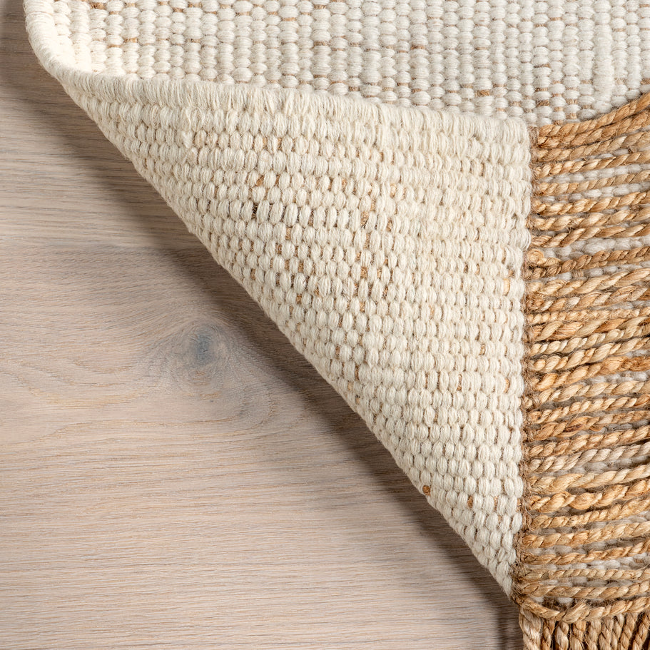 Japandi Rust Striped Fringed Rug - Japandi