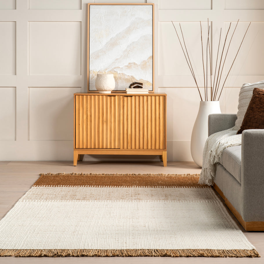 Japandi Rust Striped Fringed Rug - Japandi